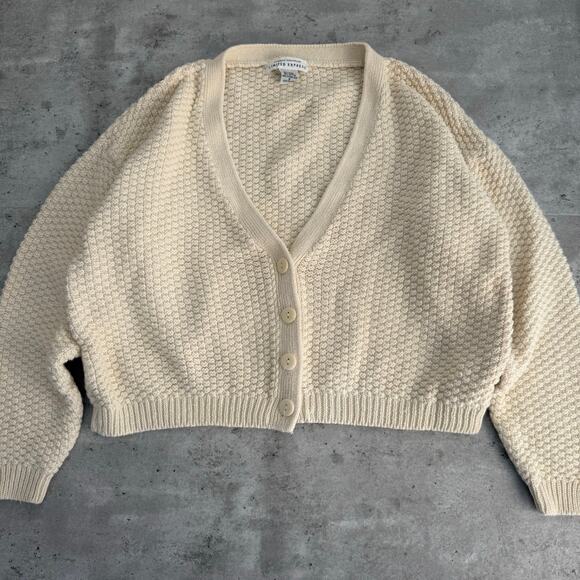 Vintage Cream Chunky Cropped Button Up Sweater Womens Size Medium - Picture 1 of 6